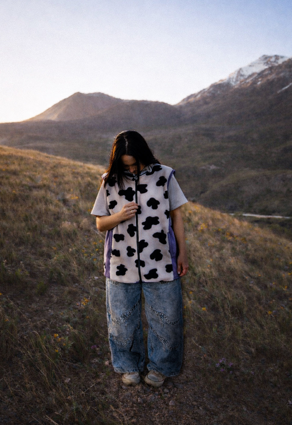 Cow and Purple Fleece Vest