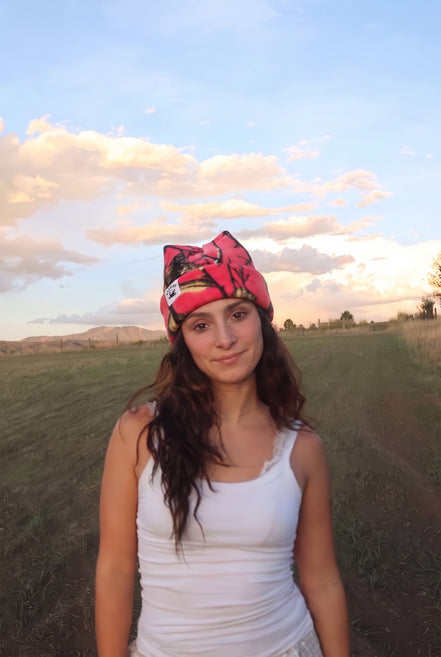 Pink camo four point beanie