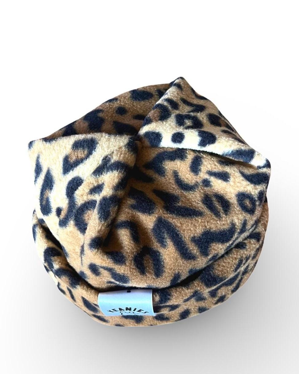 Cheetah Print Fleece Box Top Beanie | Custom Fit