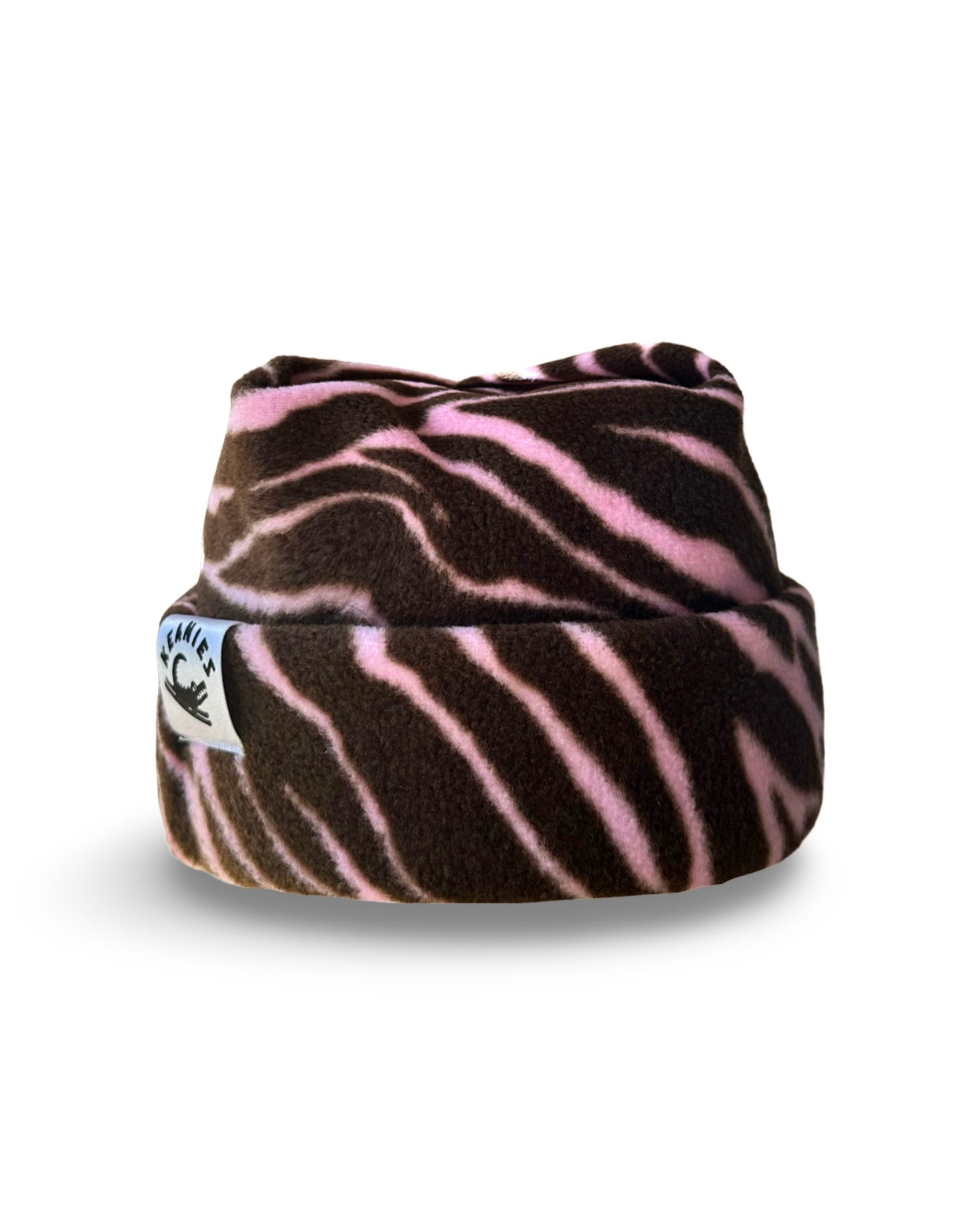 Pink Zebra Box-Top Fleece Beanie