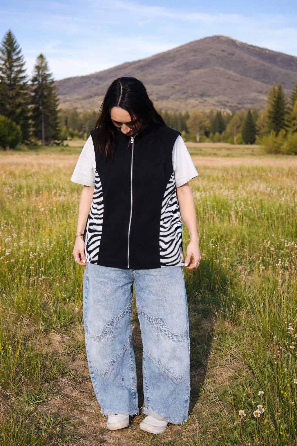 Black Zebra Fleece Vest