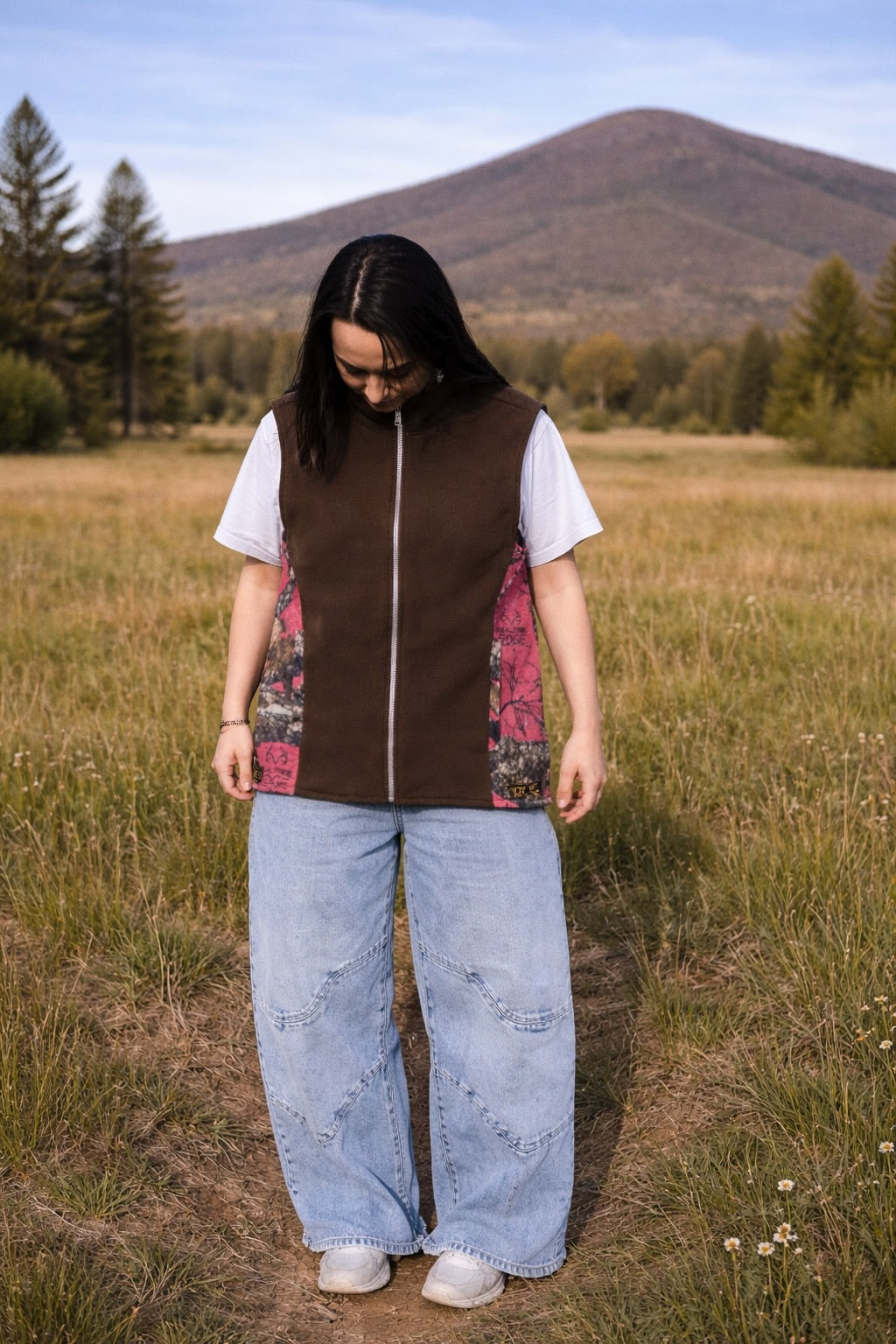 Pink Camo and Brown Fleece Vest