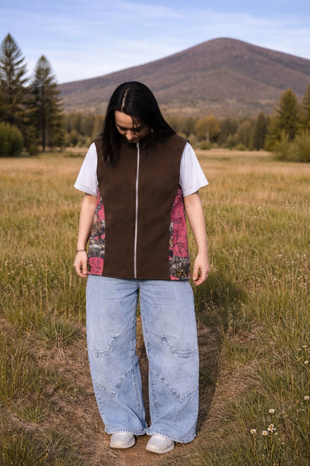 Pink Camo and Brown Fleece Vest