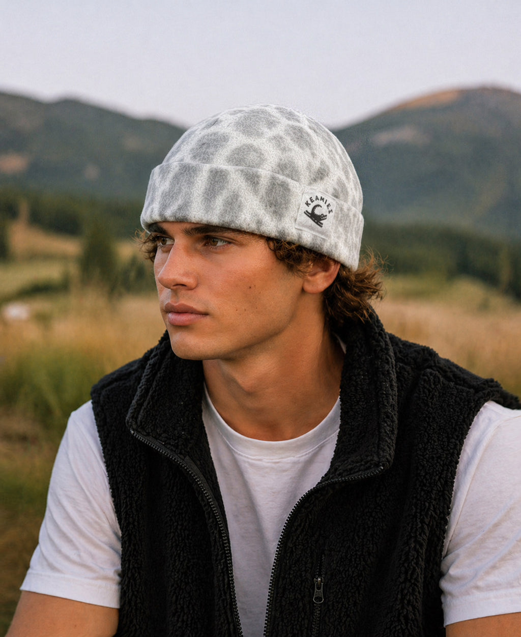 Snow Cheetah Fisherman Beanie