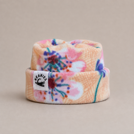 Pink Flower Box Top Beanie