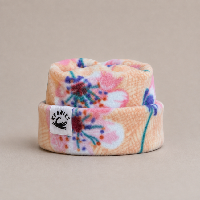 Pink Flower Box Top Beanie