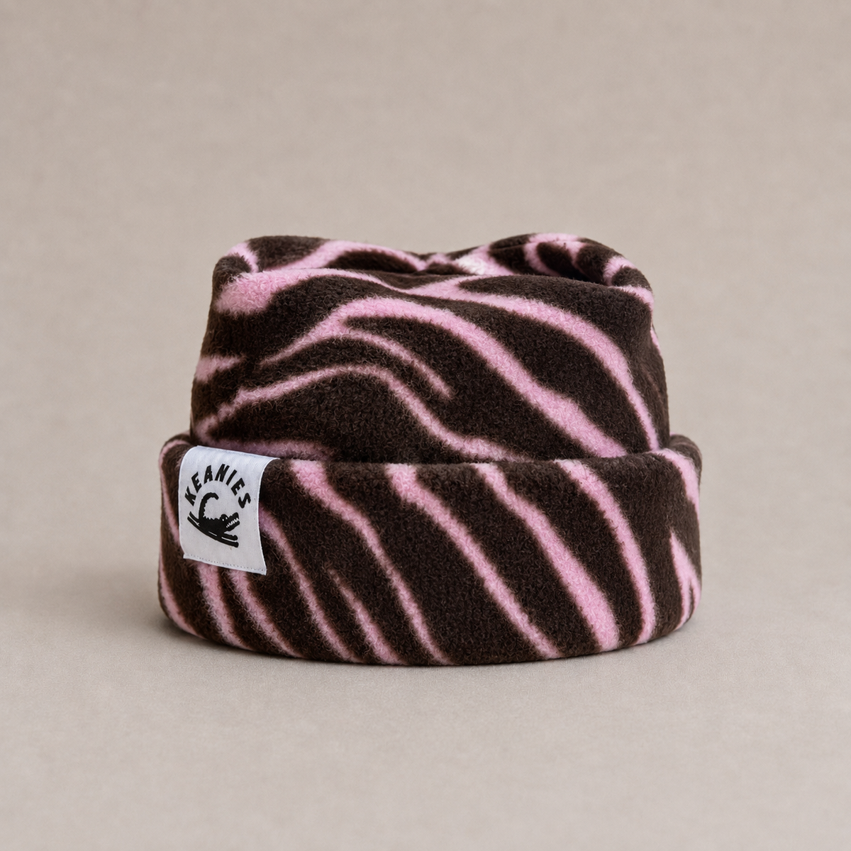 Pink Zebra Box-Top Fleece Beanie