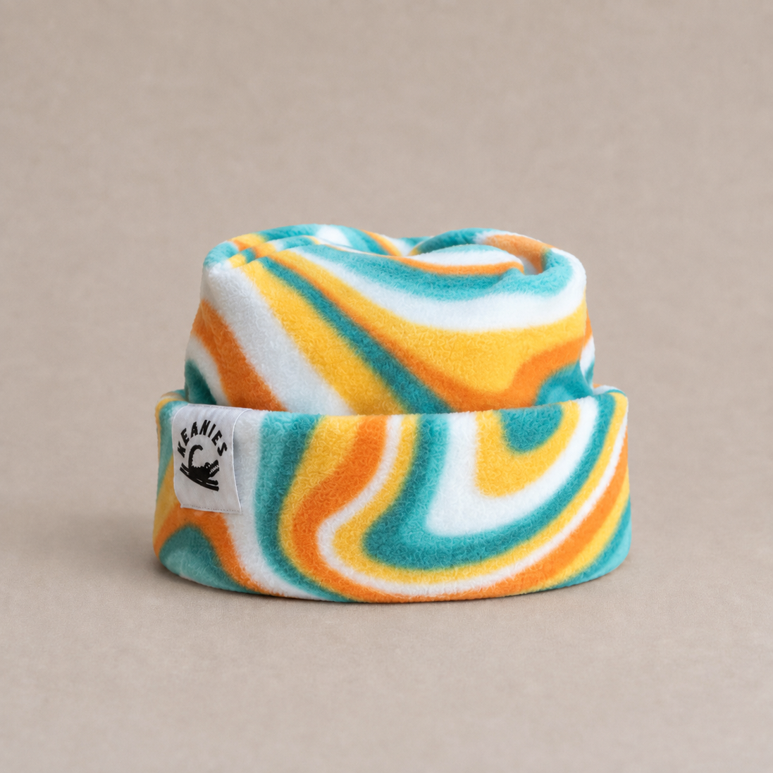 Retro Swirl Fleece Box-Top Beanie