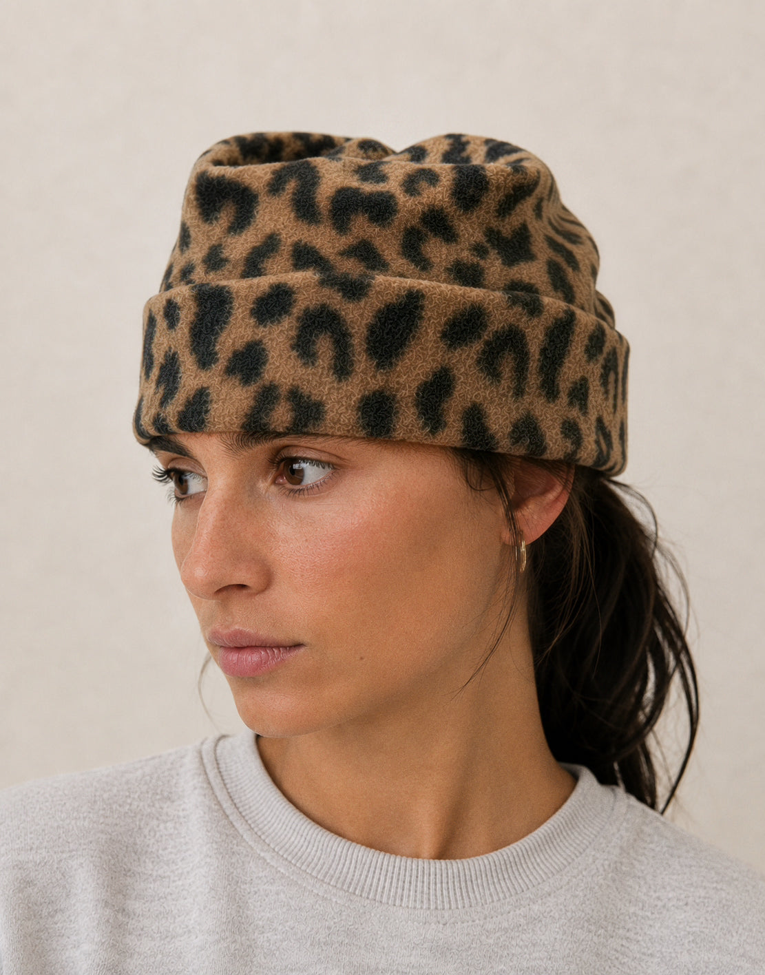 Cheetah Print Fleece Box Top Beanie