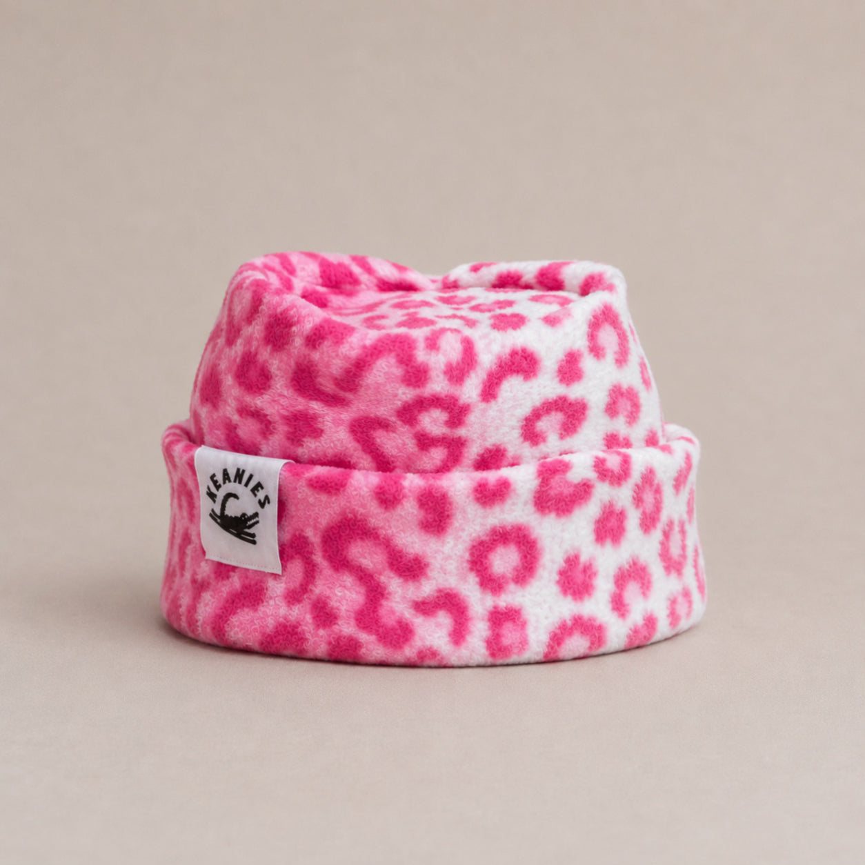 Pink Cheetah Box Top Fleece Beanie