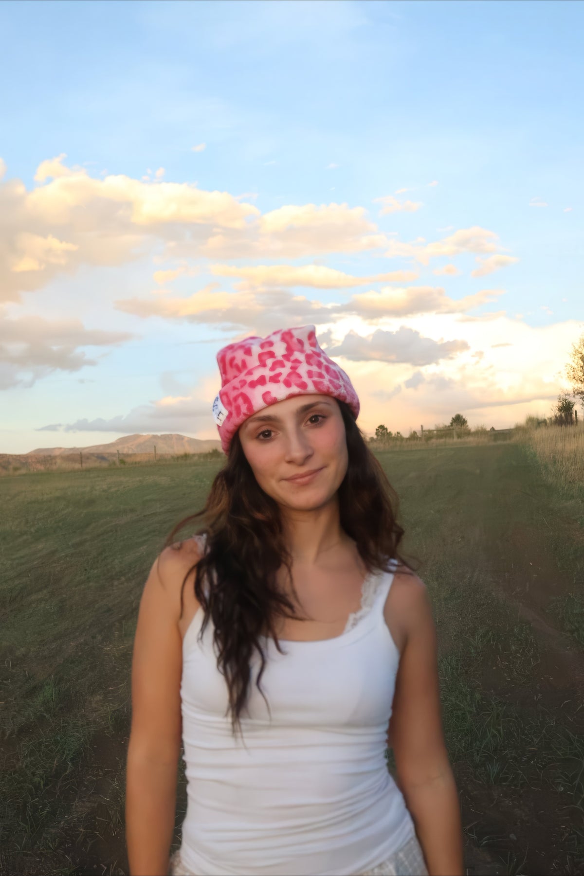 Pink Cheetah Box Top Fleece Beanie