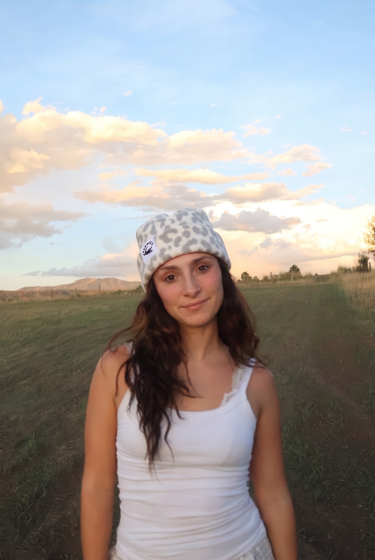 Snow Cheetah Box-Top Beanie