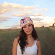 Pink Flower Box Top Beanie
