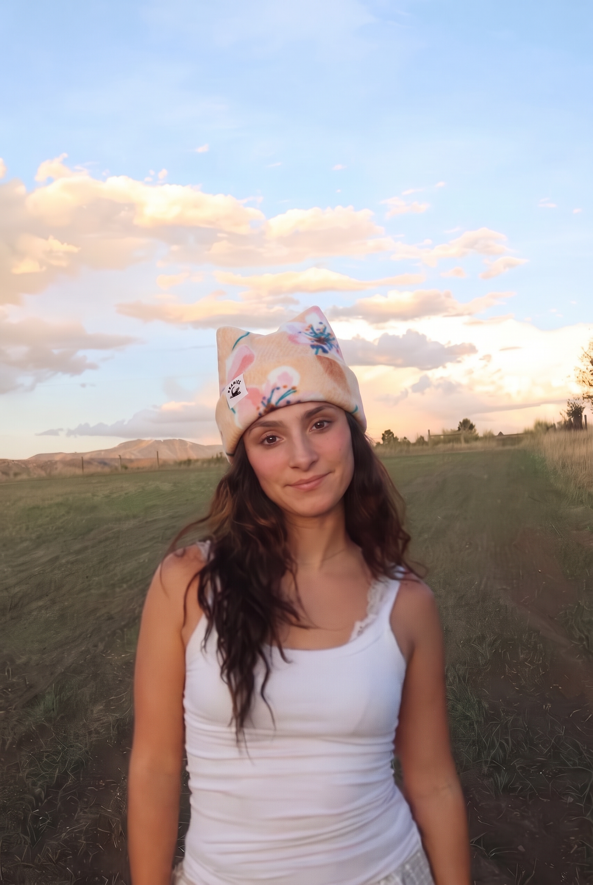Pink Flower Four Point Beanie