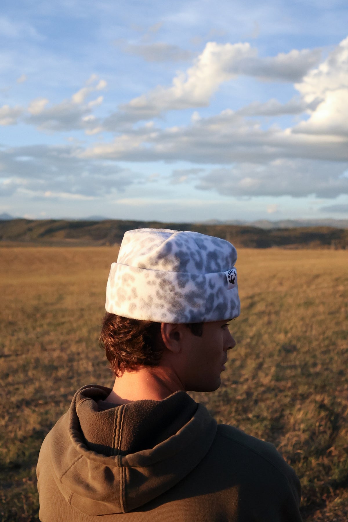 Snow Cheetah Box-Top Beanie