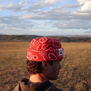 Red Bandana Box Top Beanie