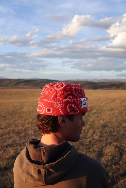 Red Bandana Box Top Beanie