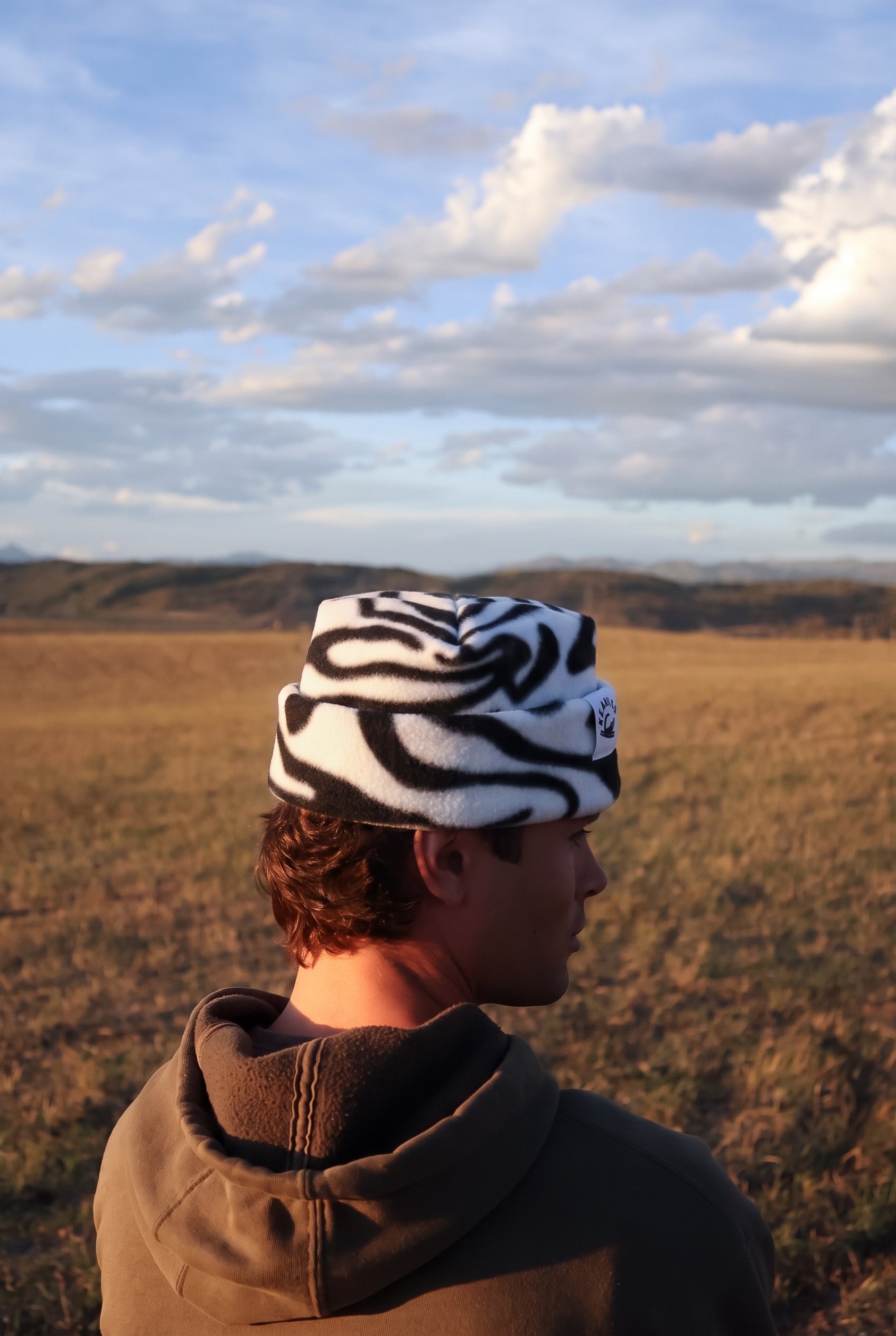 Zebra Box-Top Fleece Beanie