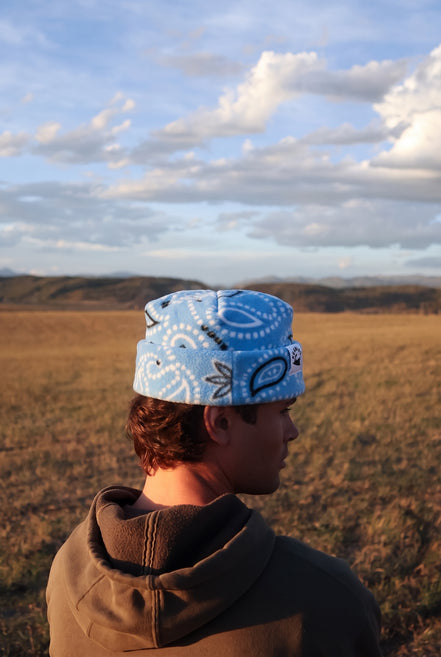Blue Bandana Box Top Beanie