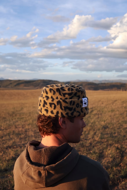 Cheetah Print Fleece Box Top Beanie