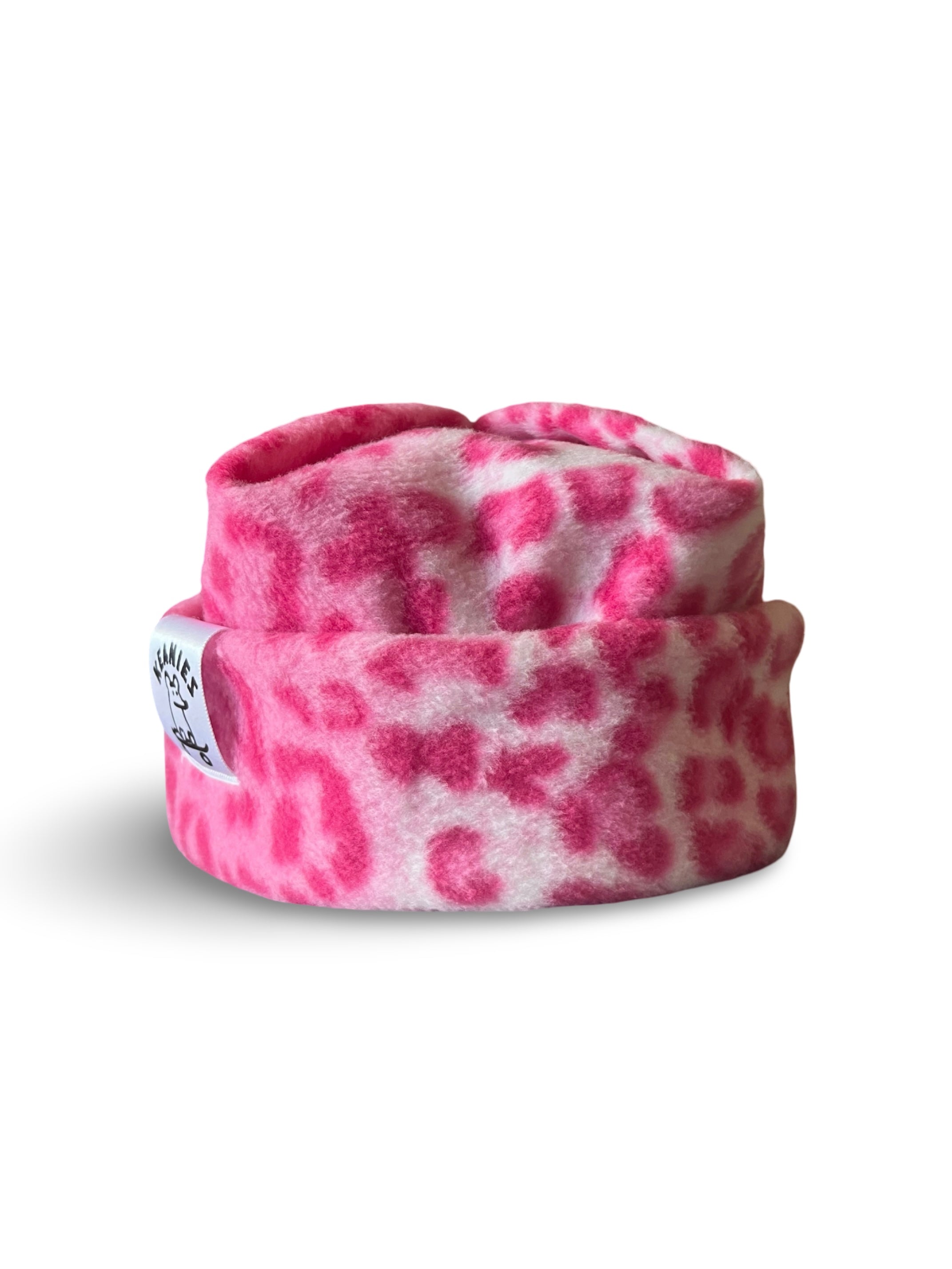 Pink Cheetah Box Top Fleece Beanie