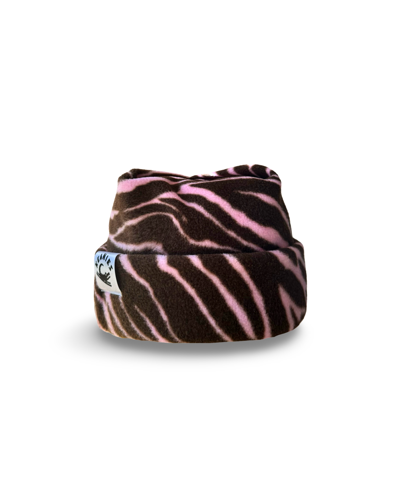 Pink Zebra Box-Top Fleece Beanie