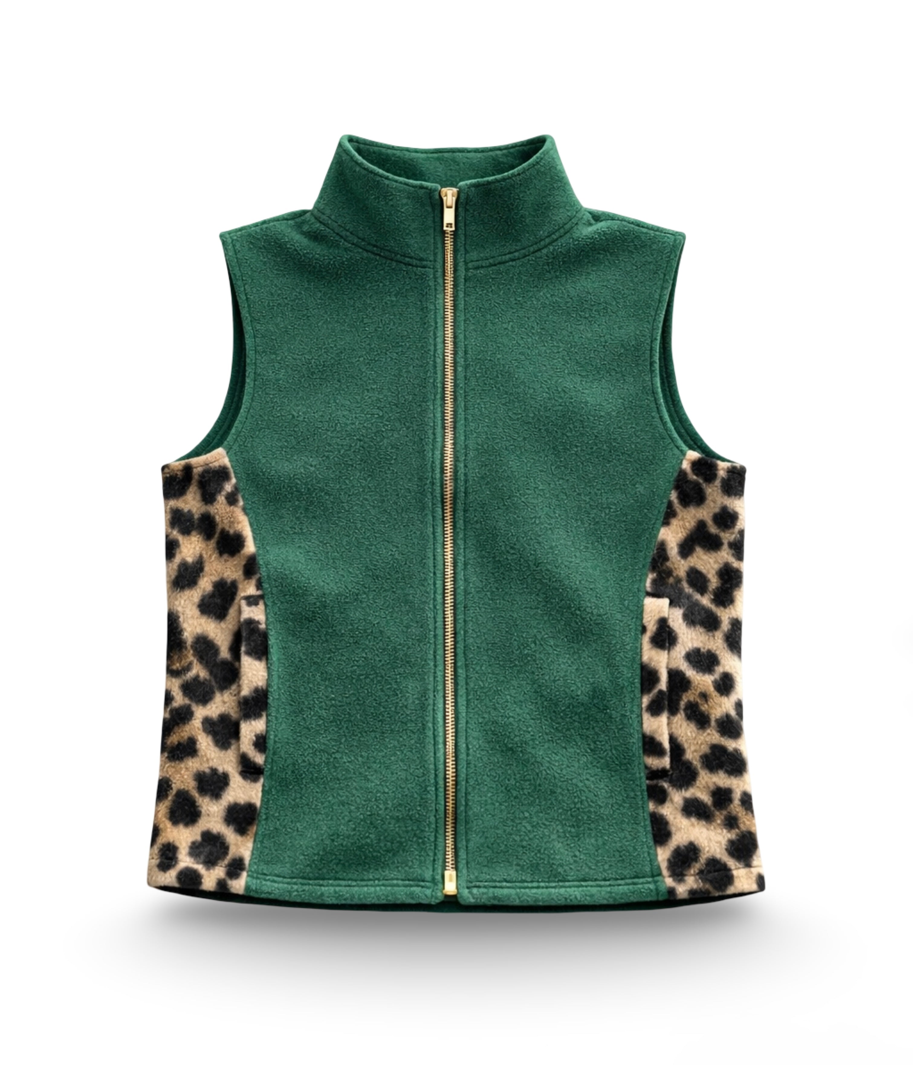 Cheetah and Green Fleece Vest