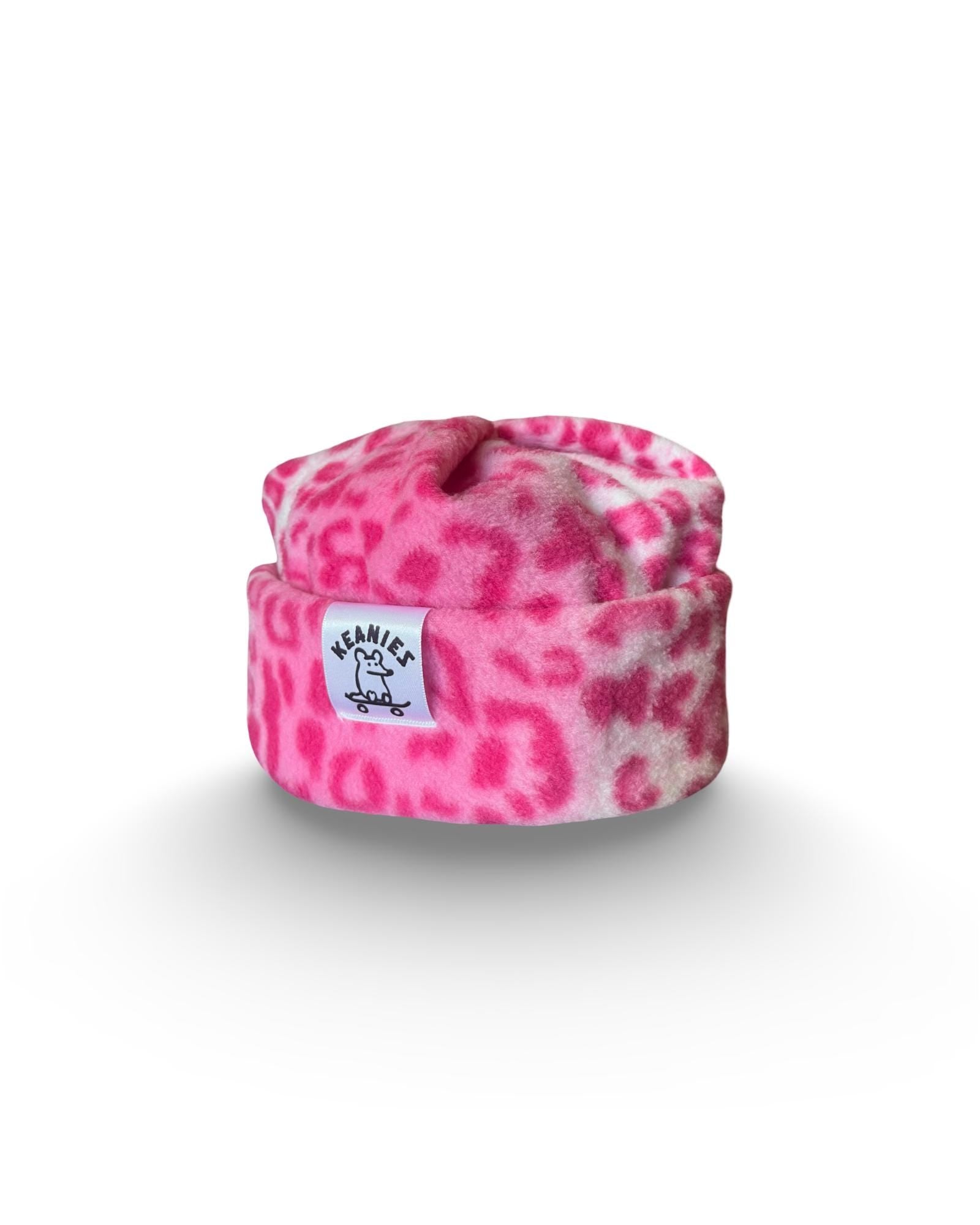 Pink Cheetah Box Top Fleece Beanie | Custom fit